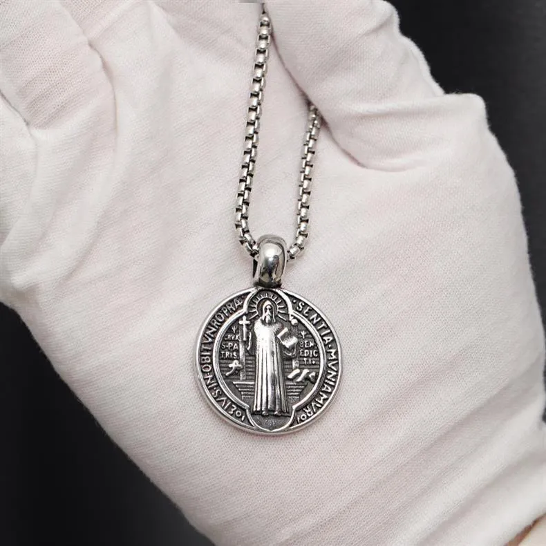 Wholesale Vintage Double-sided Saint Benedict Exorcism Men's Alloy Necklaces