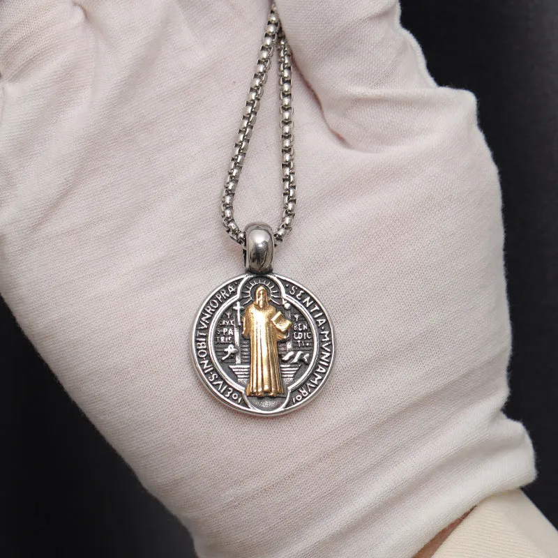 Wholesale Vintage Double-sided Saint Benedict Exorcism Men's Alloy Necklaces