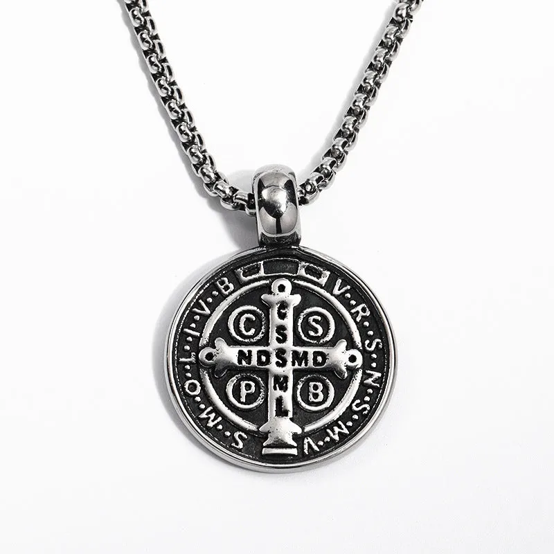 Wholesale Vintage Double-sided Saint Benedict Exorcism Men's Alloy Necklaces