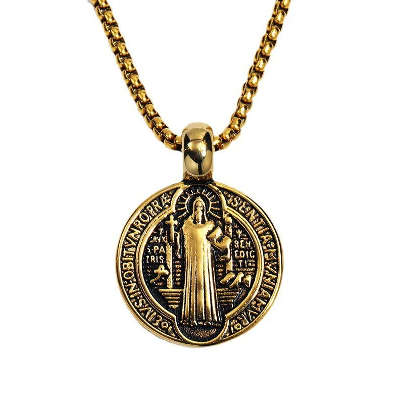 Wholesale Vintage Double-sided Saint Benedict Exorcism Men's Alloy Necklaces