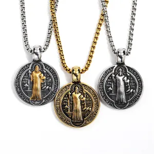 Wholesale Vintage Double-sided Saint Benedict Exorcism Men's Alloy Necklaces