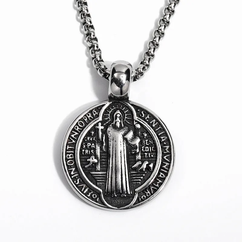 Wholesale Vintage Double-sided Saint Benedict Exorcism Men's Alloy Necklaces