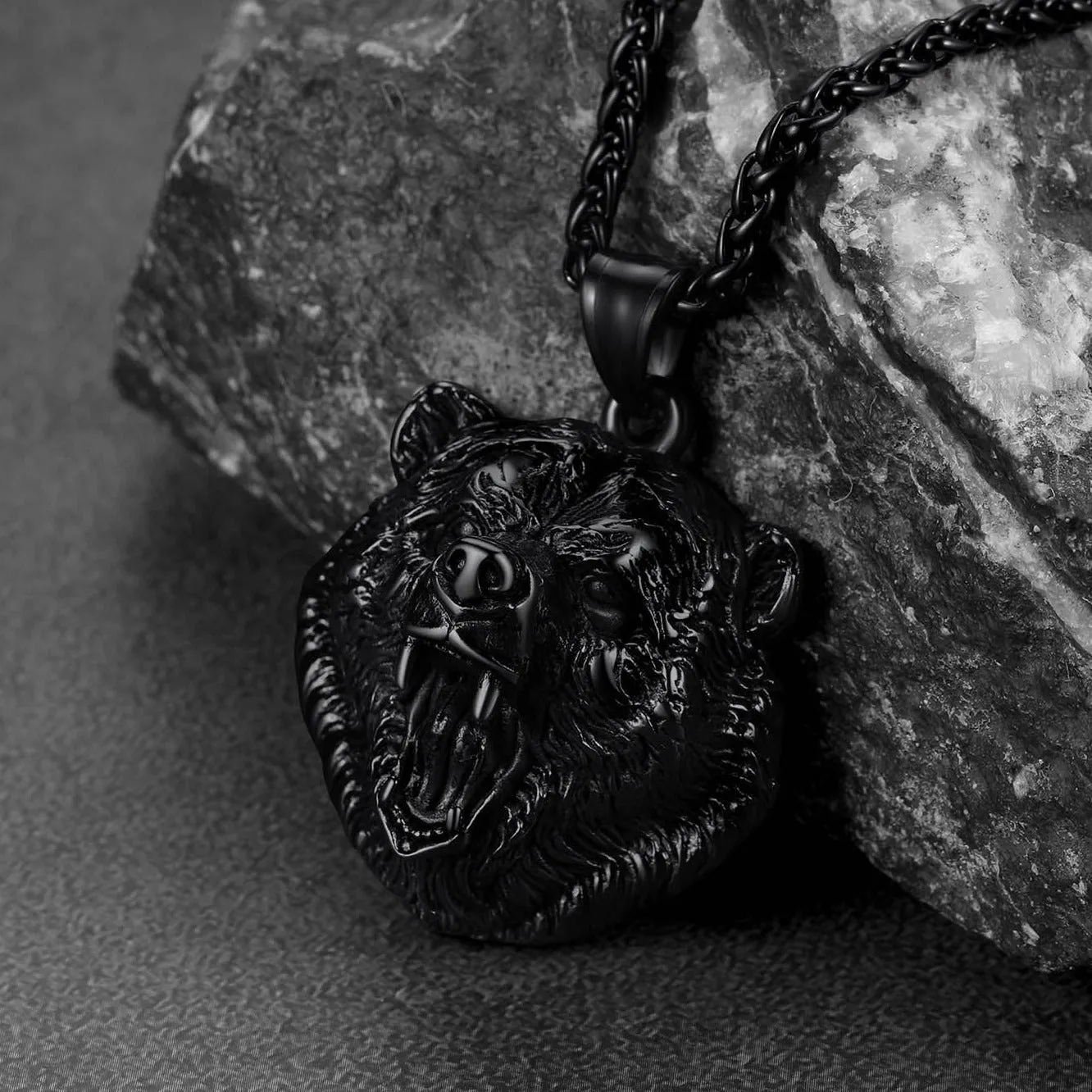 Wild Roaring Bear Head Pendant Necklace for Men