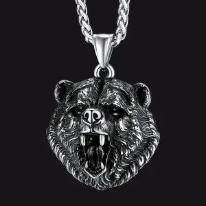 Wild Roaring Bear Head Pendant Necklace for Men
