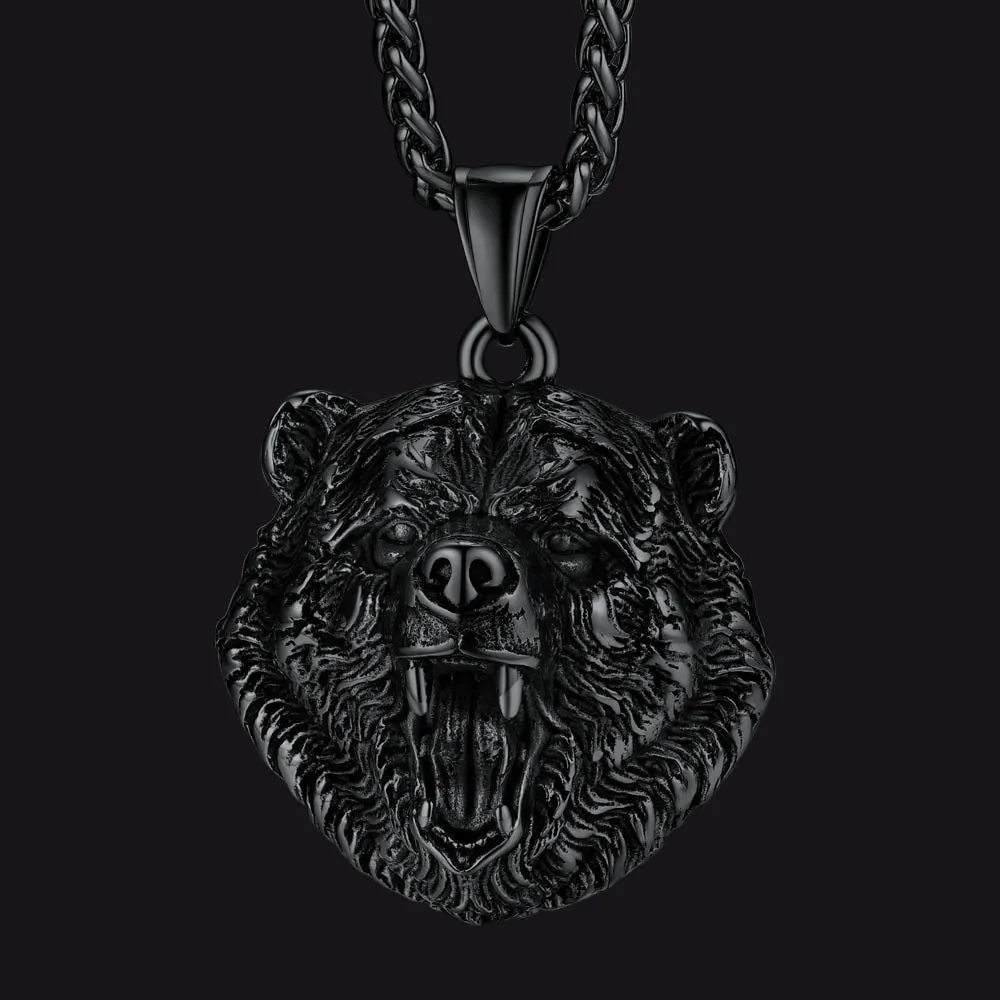 Wild Roaring Bear Head Pendant Necklace for Men