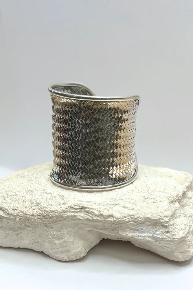 Woven Silver Cuff Bangle