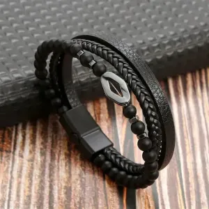 Wrap Bracelet Leather Mens Stack Bead Charm